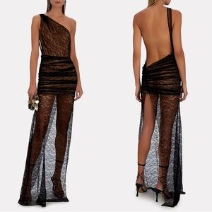 LaQuan Smith Backless Sheer Lace Gown